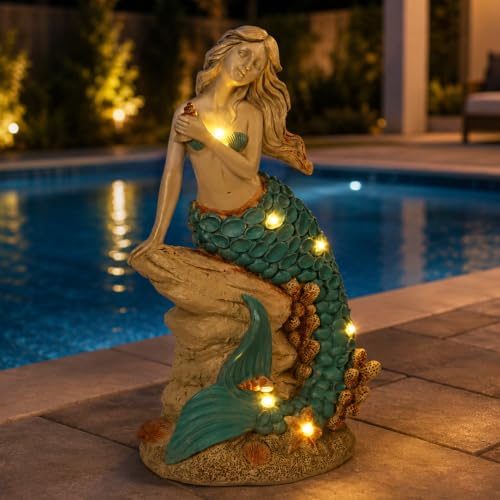Magical Solar Mermaid Garden Statue Figurine (Green)