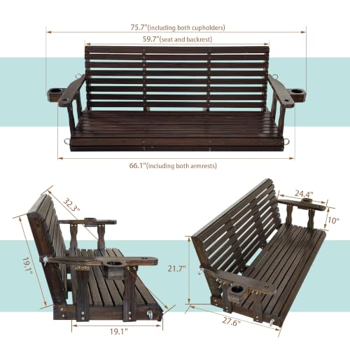Wooden Porch Swing (Deep Brown / 5.5 FT Extra Large)
