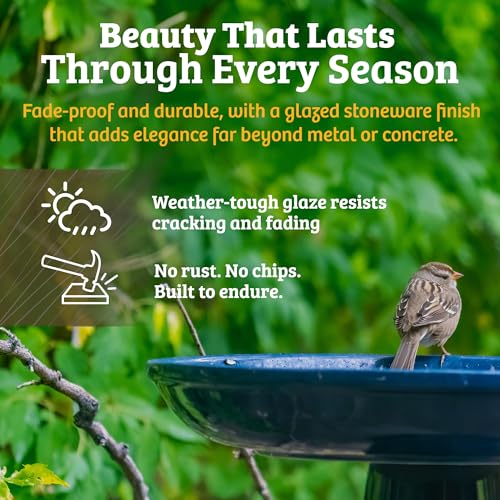 Ohio Stoneware Pedestal Bird Bath (Midnight Blue)