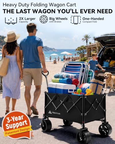 Foldable Beach Wagon with Big Wheels for Sand (Black / L-5.3 cu ft)