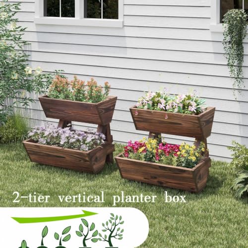 Vertical Garden Planter 2 tier Raised Garden Bed Tiered Wood Planter Box (Carbonized / 2-Tier-Small)