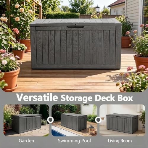 140 Gallon Outdoor Storage Box Waterproof Deck Box for Patio (Grey / 140 Gallon)