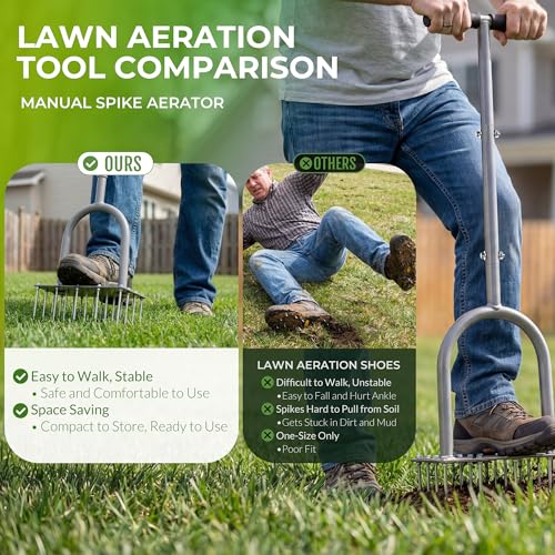 4 Row Lawn Aerator Tool with 20 Steel Spikes for Small Yards (4-Row Spikes)