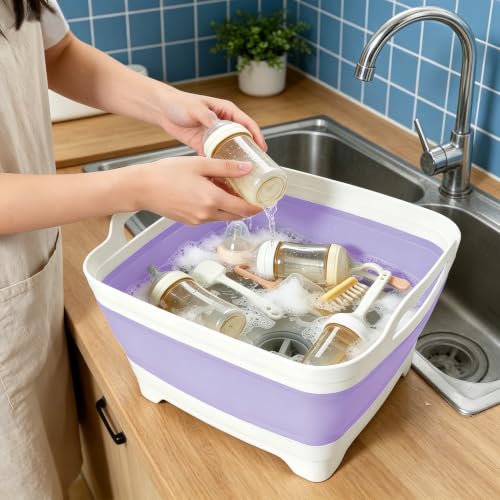 Collapsible Dish Basin with Drain Plug (Purple)