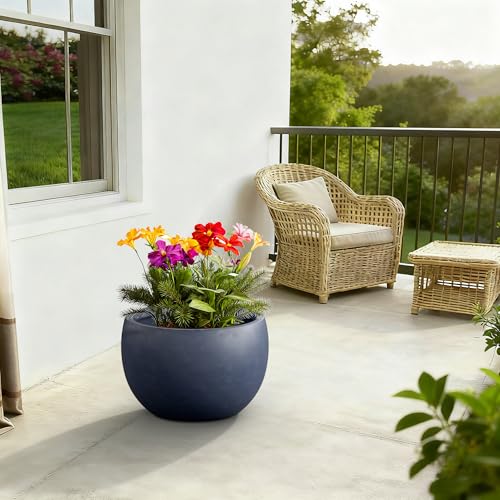 Large Round Bowl Charcoal Concrete Planter 20" Dia