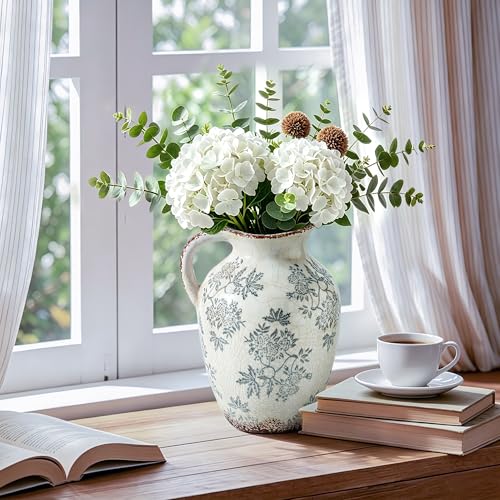 Blue and White Pitcher Vase (02-blue and White-9.7 in)
