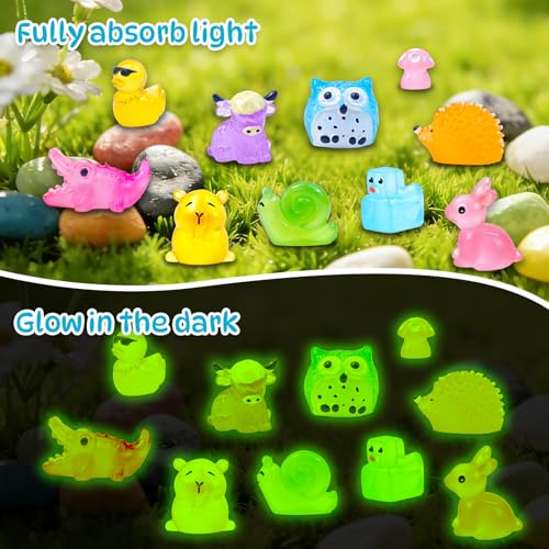 160 Pcs Luminous Mini Resin Animals Tiny Little Figures Glow in the Dark