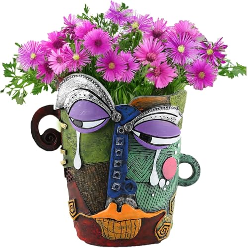Abstract Face Head Planter Picasso Colorful Art Resin Flower Pot