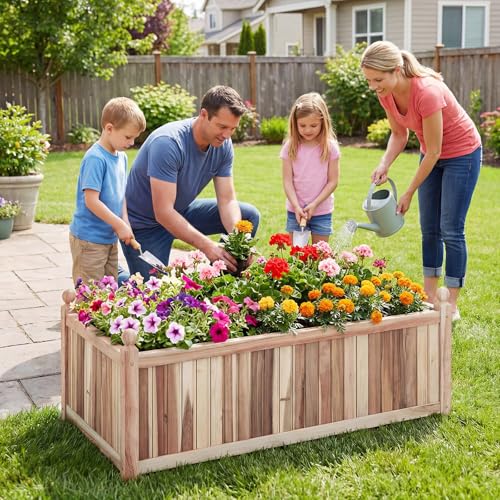 Acacia Wood Raised Garden Bed (Weathered Gray / 44”x23”x16”)