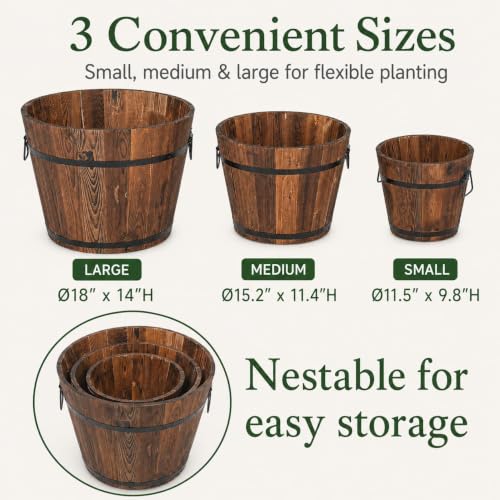 3 Pcs Whiskey Barrel Planters (Brown / Whiskey Barrel)