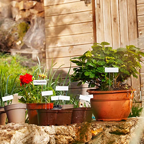62 Pcs Metal Plant Labels Garden Markers Outdoor Weatherproof 10.6 Inch Stainless Steel Nursery Tags Reusable Bulk with Pens for Flower Fruit Vegetable Seedling (White Label With Black Ink)