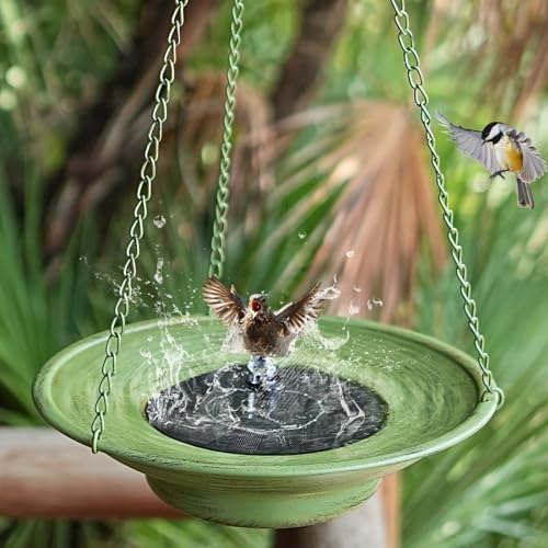 30" H*12.4" W Solar Fountain Hanging Bird Bath (Multicolor-b)