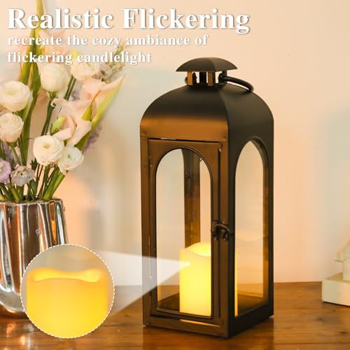Decorative Outdoor Lantern Candle (Black Lantern Remote Control / 16 Inch)