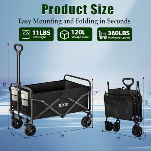Collapsible Wagon Cart Foldable 37" L 480lbs Capacity (200L)