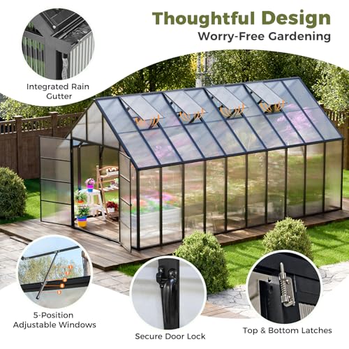 20x10x10 FT Polycarbonate Greenhouse with 4 Roof Vents (20x10x10 FT)