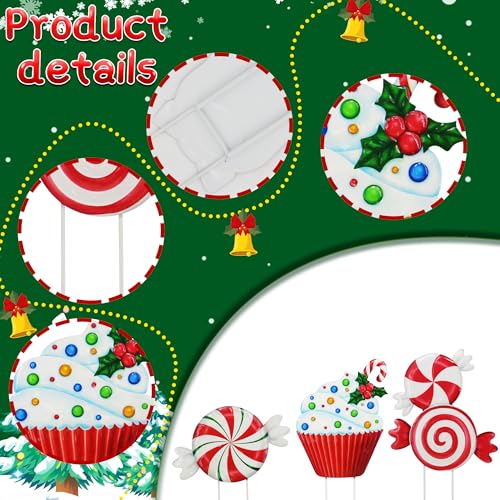 3 Pack Metal Christmas Yard Signs Decor for Multiple Stacked (Christmas Candy)