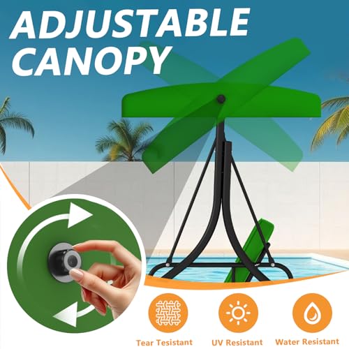 3 Seat Patio Porch Swing with Adjustable Canopy and Stand (Green / without cup holder)