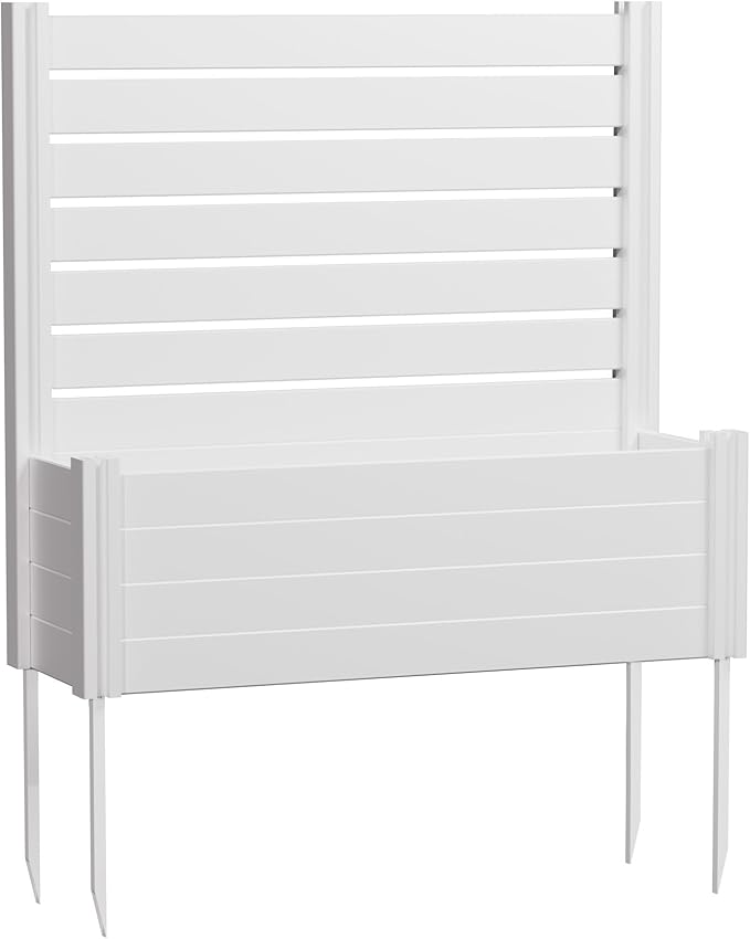 Casaphoria Raised Garden Bed with Trellis, 47"x47"x16" Planter Box with Open Bottom for Gardening Vegetables & Vines and Climbing Plants, White