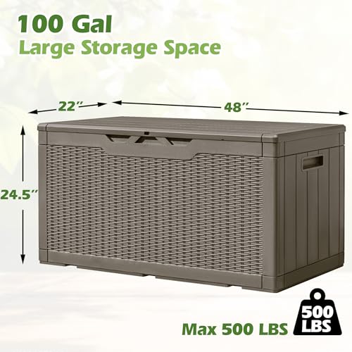 100 Gallon Resin Deck Box Large Outdoor Storage (100 Gallon / Light Coffee)