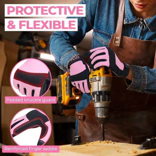 Work Gloves for Women (Medium (Pack of 1) / Black Pink)