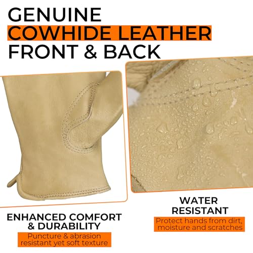 Leather Work Gloves for Men & Women (Coffee Cream (1 Pair) / X-Large)