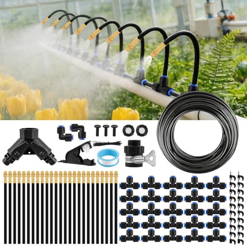 100FT Misting Cooling System with 360°Adjustable Nozzles (100FT with Adjustable Brass Spray Nozzles)