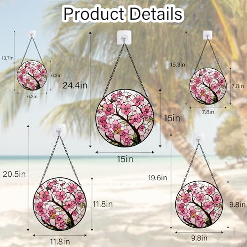 Pink Cherry Blossoms Stained Glass Window Hanging Suncatcher Gifts 9.8" (Pink / 9.8x9.8 IN)