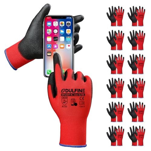 Touchscreen Safety Work Gloves for Men 12 Pairs (Red / XX-Large)