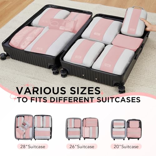 10 Pack Compression Packing Cubes for Travel Essentials (Pink)