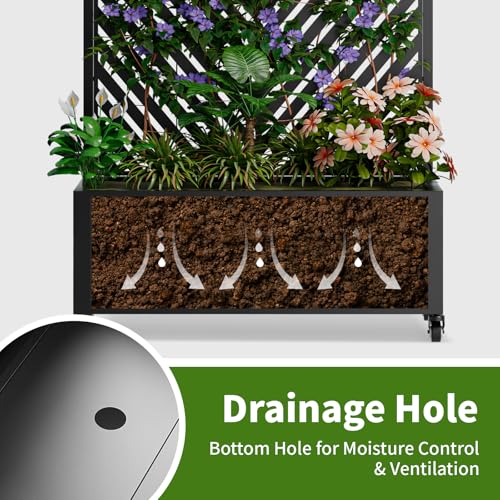 Metal Planter Box with Trellis and Wheels (Black / Rectangular E)