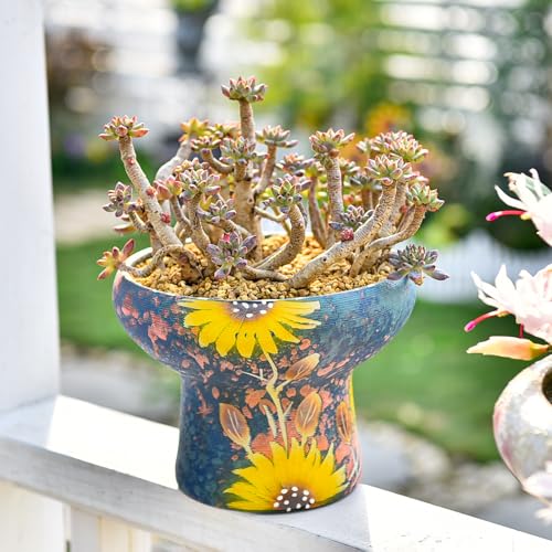 7.5 Inch Large Succulent Plant Pots (Blue & Yellow (Dia.: 7.5inch & H: 5.7inch))