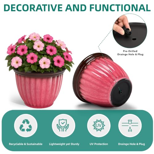 15" Large Planters for Outdoor Plants Set of 2 Plastic Flower Pots (15"-gradient Coral Pink)