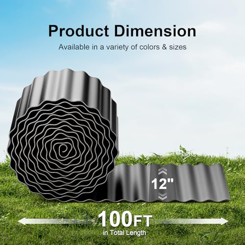 Corrugated Garden Edging Border (Glossy Black / 12 Inch×100 Ft)