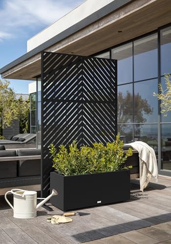Block Series Long Box Planter + Arrow Privacy Screen Set (Black / Large - Bundle with Screen Set - Arrow Pattern)