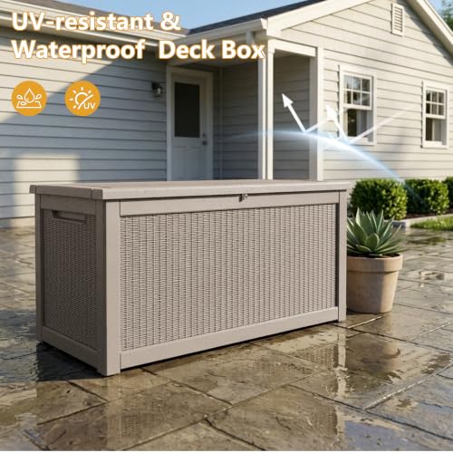 325 Gallon Outdoor Storage Box Waterproof Lockable Resin Deck Box Large (Grey / 325 Gallon)