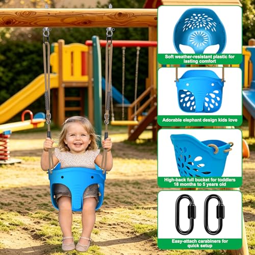 Blue High Back Full Bucket Toddler Swing Seat w (Blue Bucket Swing)