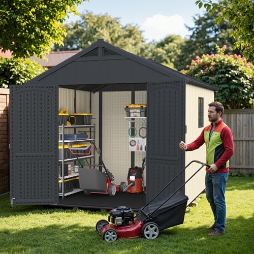 8x8FT Plastic Outdoor Storage Shed with Floor (Beige / 8x8)