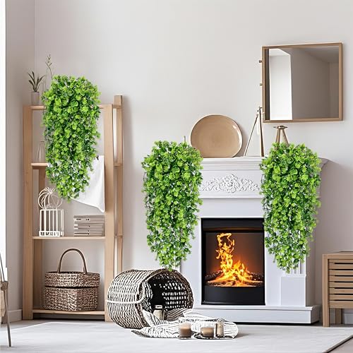 8Pcs Fake Hanging Plants 3ft Fake Plants Vines Greenery (Light Green Ivy Vines-thickened / 8Pcs Plants)
