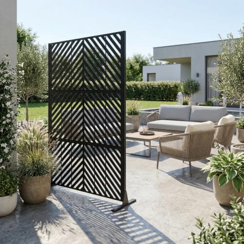 Metal Privacy Screen Outdoor Freestanding (Black / Rectangle B)