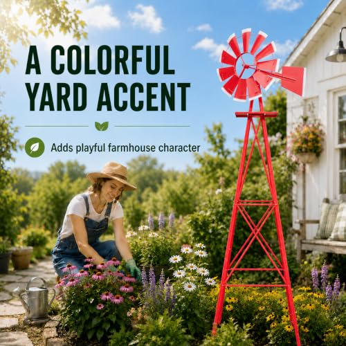 8FT Windmill for Yard Garden Decoration (Red)