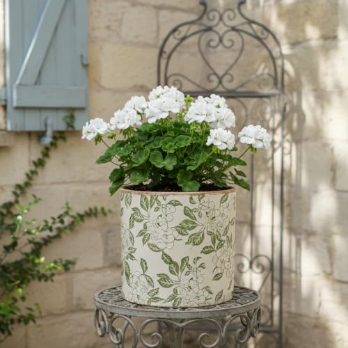 7.7 Inch Large French Farmhouse Ceramic Planter (Vintage Green / Large - Drain Holes)