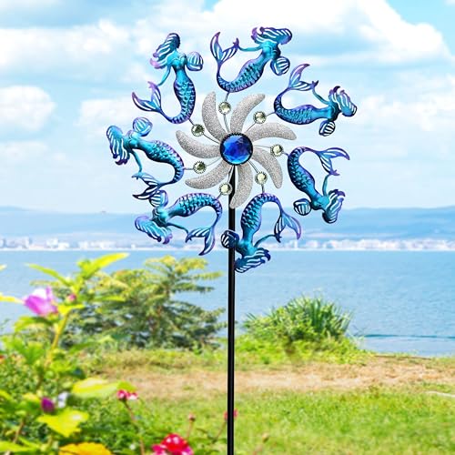 39" Mermaid Wind Spinners Metal Windmill Garden Stake (39"(Mermaid))