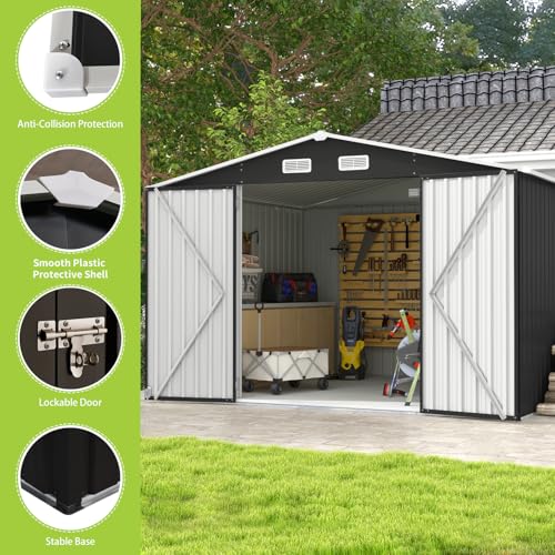 10 x 8FT Outdoor Storage Shed with Double Hinged Large Door (Black / 10'x8')