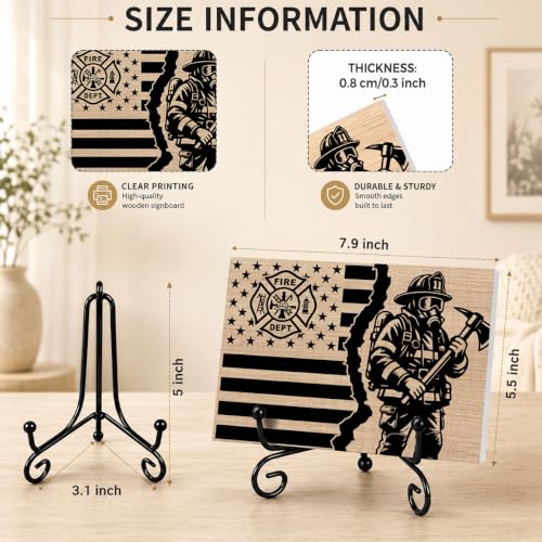 Firefighters Gift for Men Home Office Book Shelf Table Decor 5.5x7.9Inch 01 (Multicolor 1748 / Wooden sign with iron frame（5.5 x 7.9 inches）)