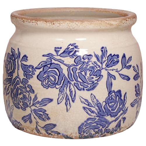Chinoiserie Ceramic Plant Pot for Garden Decor (Blue & White Chinoiserie Floral / 6.3 in)