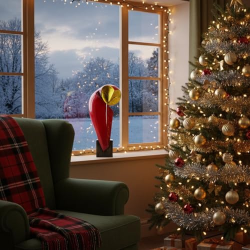 15 Inch Resin Owl Sculpture (Red)