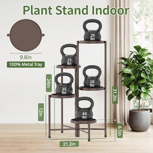 Plant Stand Indoor with 10 Inch Large Metal Tray (Classic Bronze / 5 Tier)