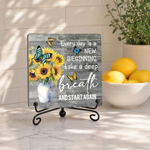 Sunflower Wooden Rustic Farmhouse Decor for Home Desk Shelf Tabletop (Retro Sunflower 1)