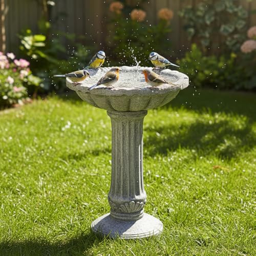 Concrete Bird Bath for Outdoor Garden (23.8" / Fluted Pedestal)