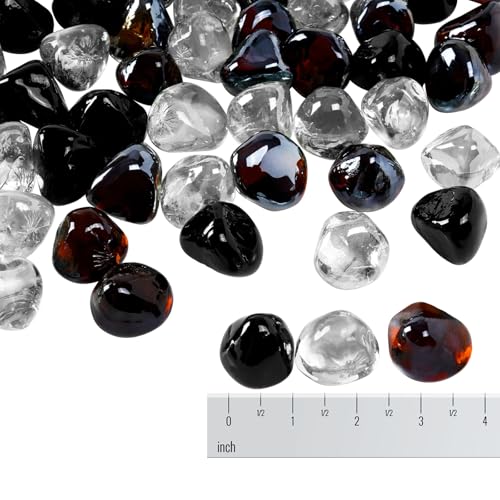 Blended Fire Glass Diamonds for Fire Pit Fireplace (Diamond 10LB / Crystal Ice +Onyx Black + Amber)
